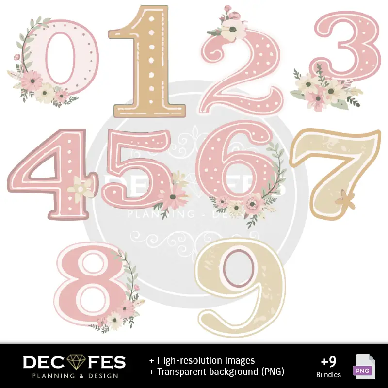 Números Temáticos | Papel Digital Bautizo Menina - Imprimíveis para Scrapbook e DIY