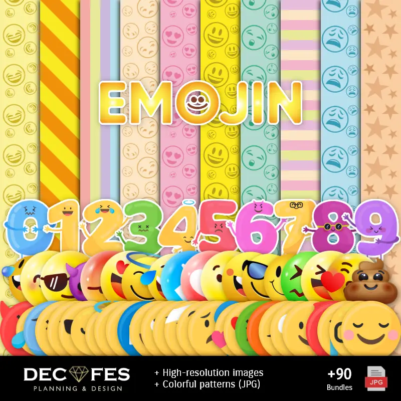 Papel Digital Emojis Emoticones - Imprimíveis para Scrapbook e DIY