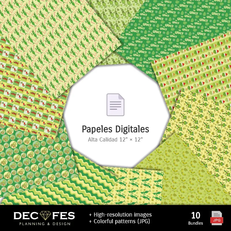 Collages | Papel Digital Grinch - Imprimíveis para Scrapbook e DIY
