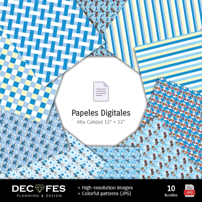 Collages | Papel Digital Os Pitufos - Imprimíveis para Scrapbook e DIY