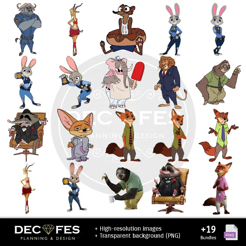Personajes | Papel Digital Zootopia - Imprimíveis para Scrapbook e DIY