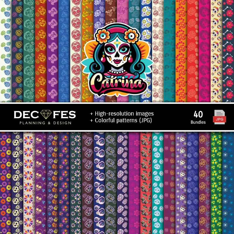 Fondos | Catrine Day of the Dead Digital Paper Set - Fondazioni per Festival e Scrapbooking