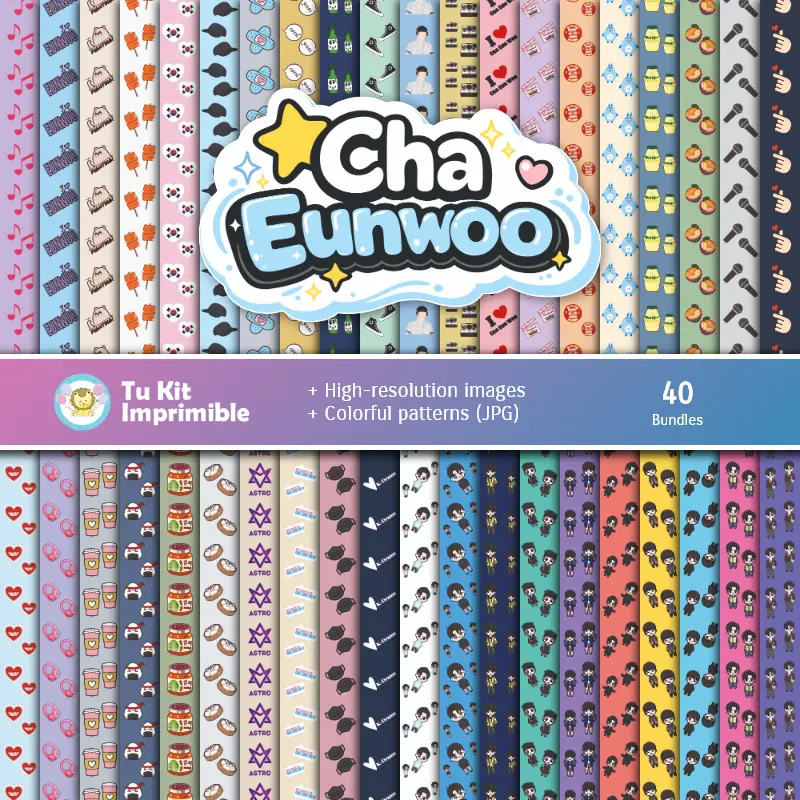 Cha Eunwoo Digital Paper Set - Backgrounds for Parties and Scrapbooking
