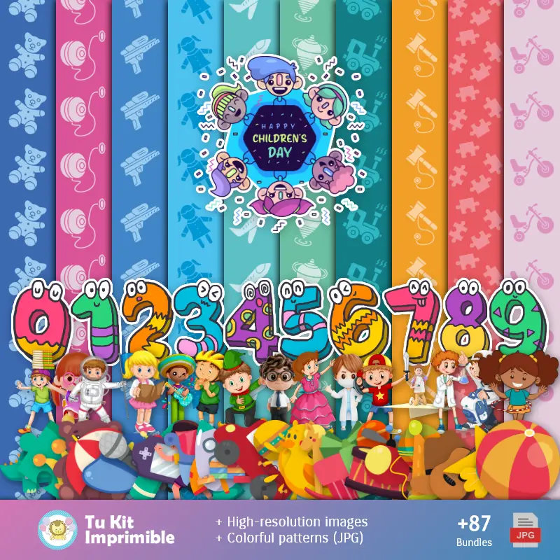 बच्चों के डे पैटर्न और बनावट - स्क्रैपबुक और पार्टी किट