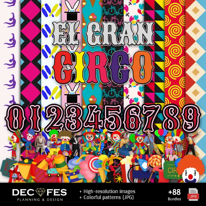 Clowns de papier numérique Circus - Imprimable pour scrapbook et bricolage