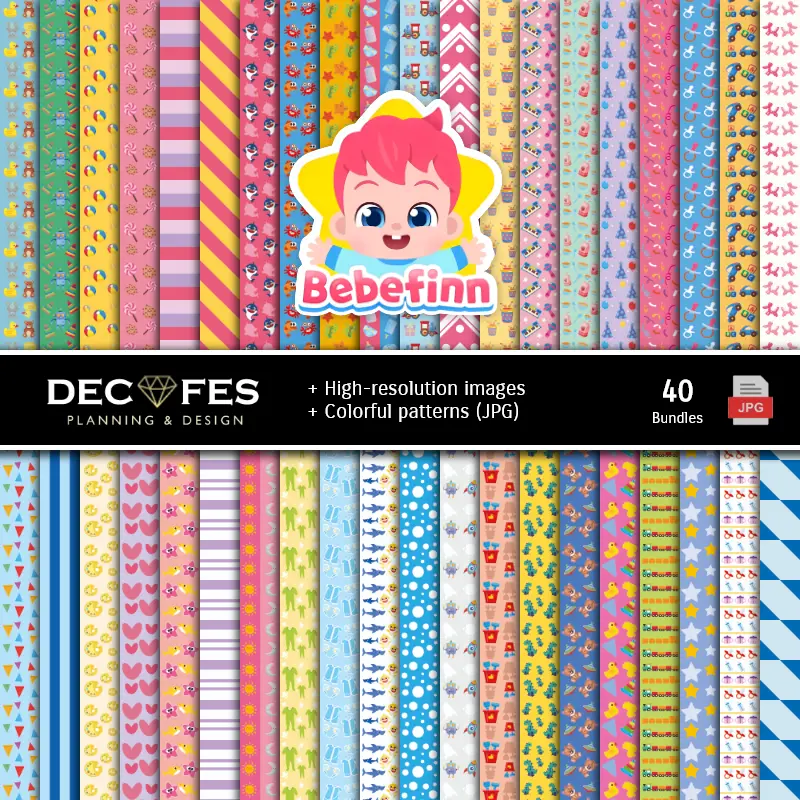 Fondos | Conjunto de papéis digitais Bebefinn - Fundos para festas e scrapbooking