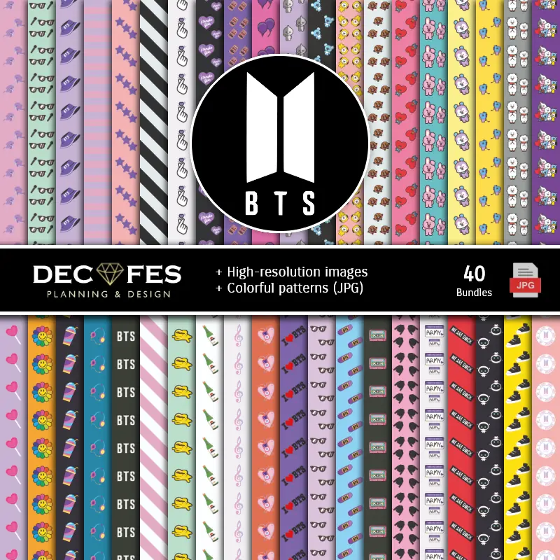 Fondos | Conjunto de papéis digitais BTS - Fundos para festas e scrapbooking