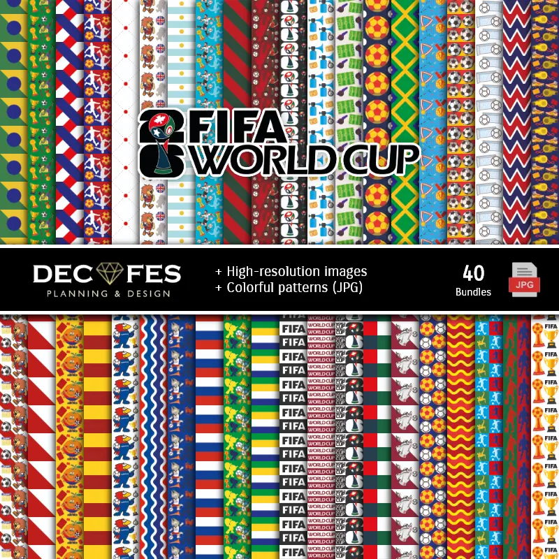 Fondos | Conjunto de papéis digitais da Copa do Mundo - Fundos para festas e scrapbooking