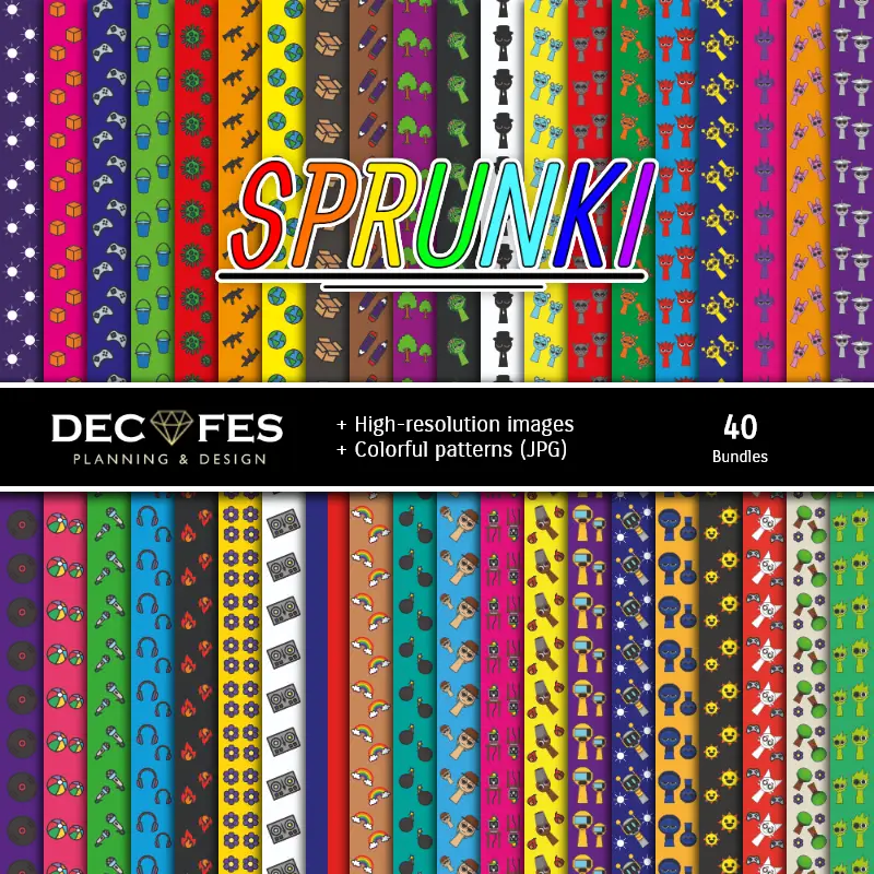 Fondos | Conjunto de papéis digitais Sprunki - Fundos para festas e scrapbooking