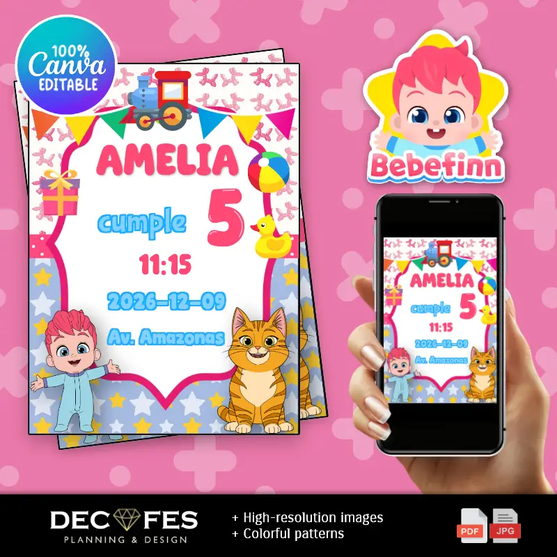 Convite de aniversário infantil Bebefinn