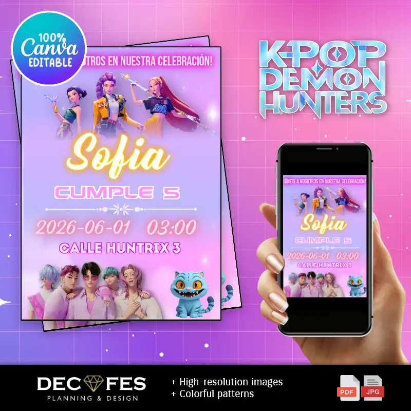 Convite para a Festa Pop de Caçador de Demônios Kpop