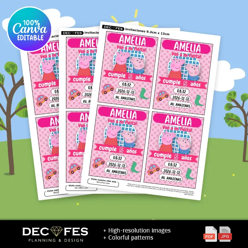Collages | Convite para Festa Rosa da Peppa Pig