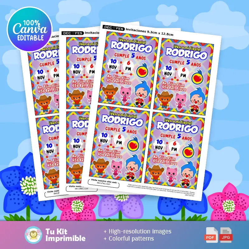 Collages | Convite para uma festa colorida com o palhaço Plim Plim