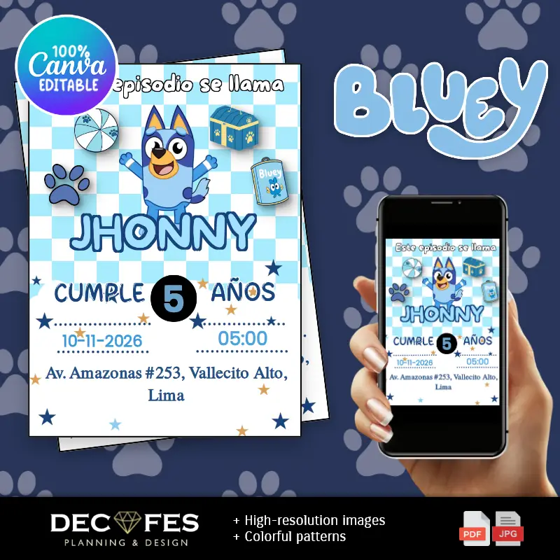 Convite Bluey Moderno