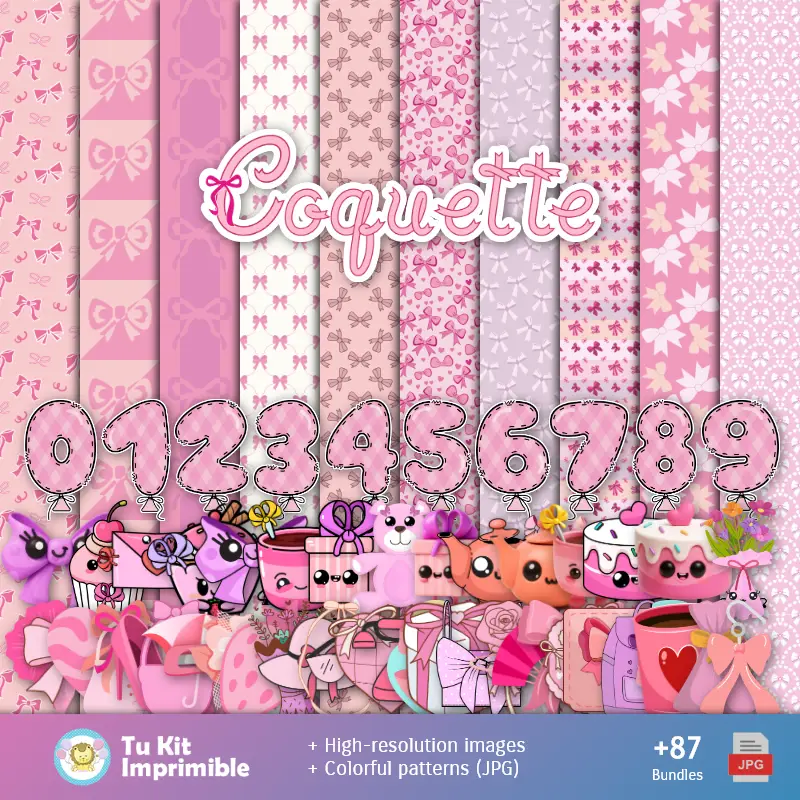 Números Temáticos | Coquette patterns and Textures - Scrapbook and Party Kits