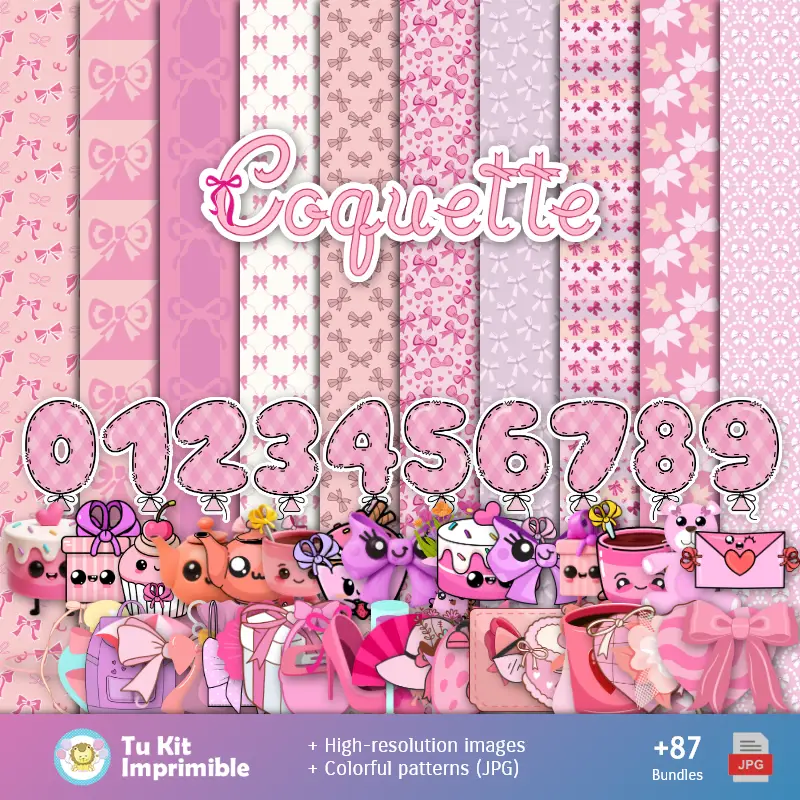 Padrões e Texturas Coquette - Kits de Scrapbook e Festas