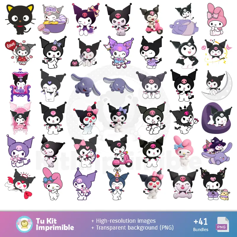 Personajes | Padrões e Texturas Kuromi - Kits de Scrapbook e Festas