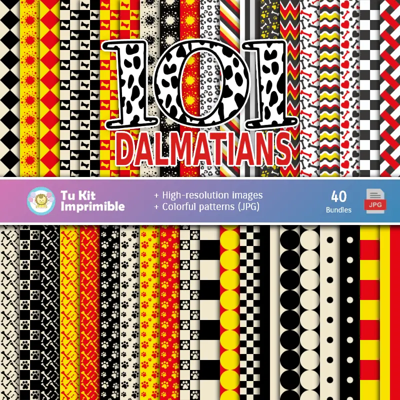 Set de Papeles Digitales Dálmatas - Fundos para Festas e Scrapbooking