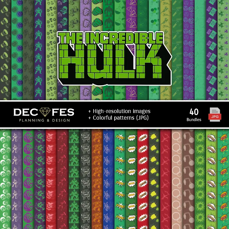 Fondos | The Incredible Hulk Digital Paper Set - Fondazioni e Scrapbooking