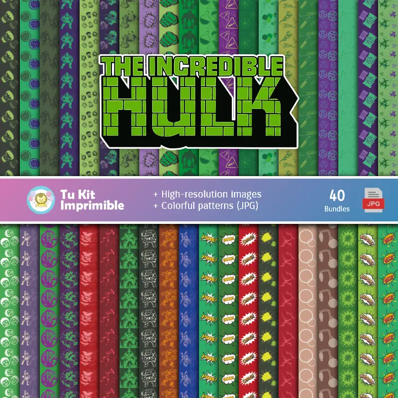 The Incredible Hulk Digital Paper Set - Fondazioni e Scrapbooking