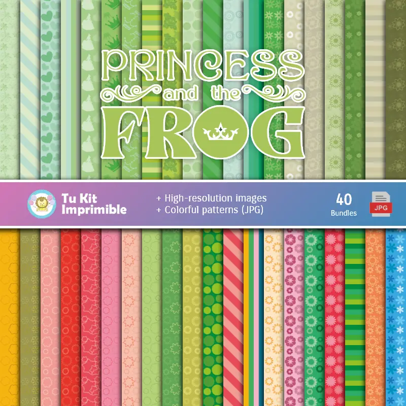 The Princess and El Sapo Digital Paper Set - Fontane per Festival e Scrapbooking