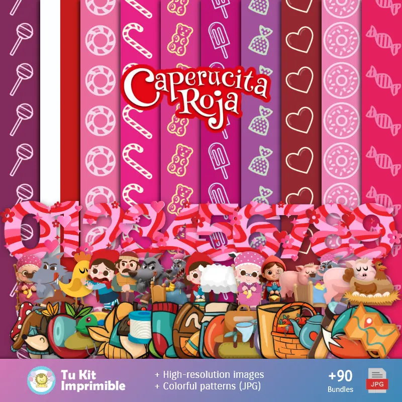 L'Equitazione Rossa e Il Lupo - Carte di Decorazione Digitale