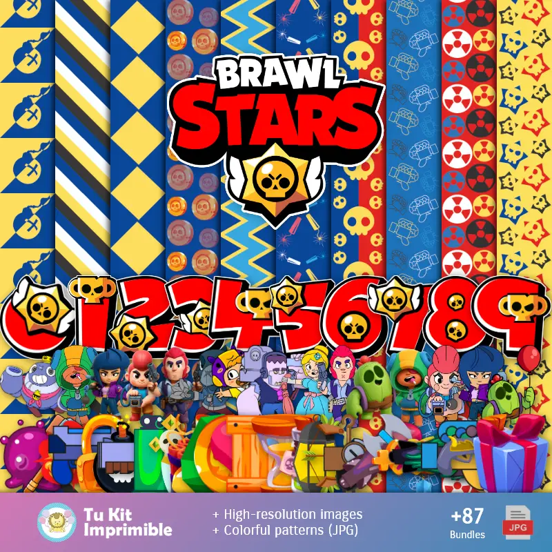 Personajes | Dessins et textures d'étoiles de brawl - Trousses de scrapbooks et parties