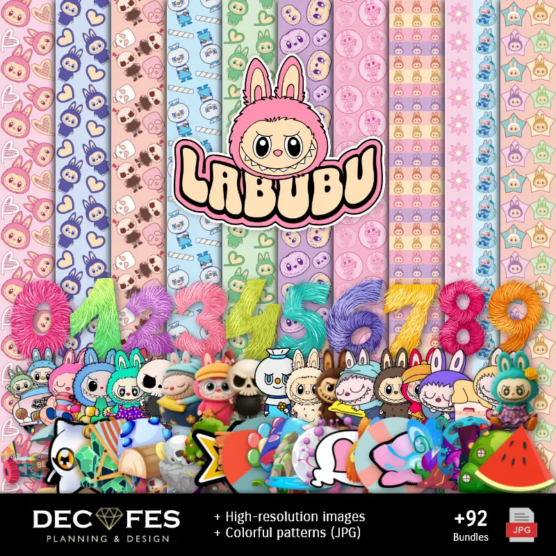 Papel Digital Labubu - Imprimíveis para Scrapbook e DIY