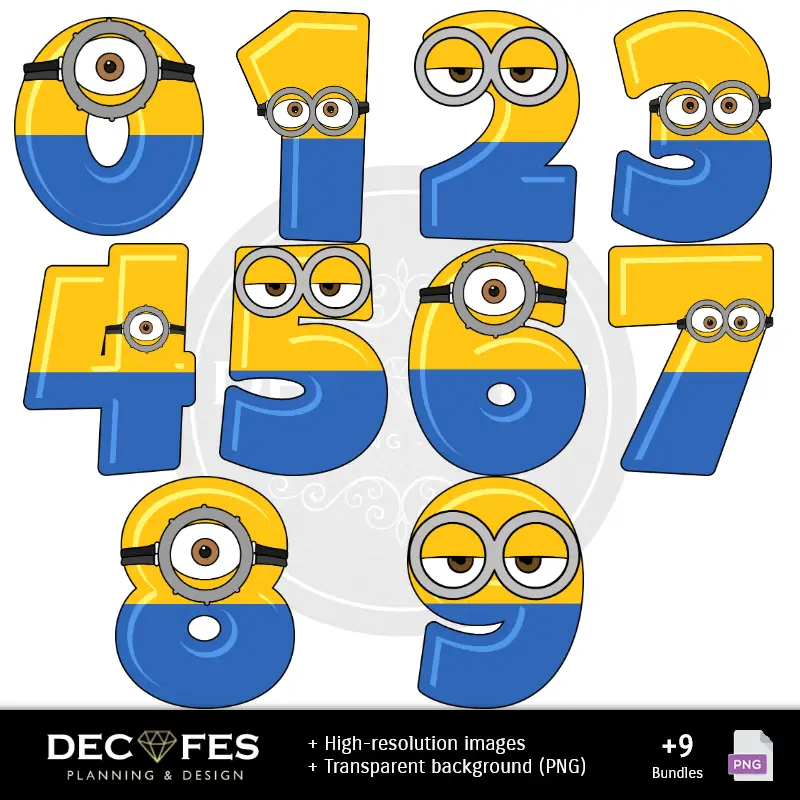 Números Temáticos | Papel Digital Minions - Imprimíveis para Scrapbook e DIY