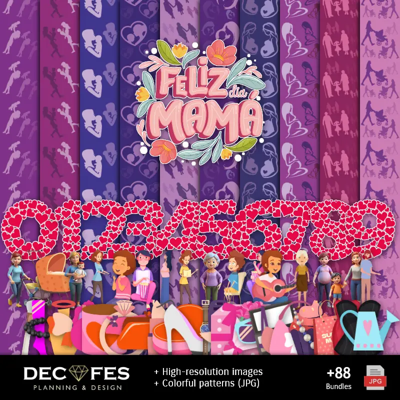 Papel Digital Dia da Mãe - Imprimíveis para Scrapbook e DIY