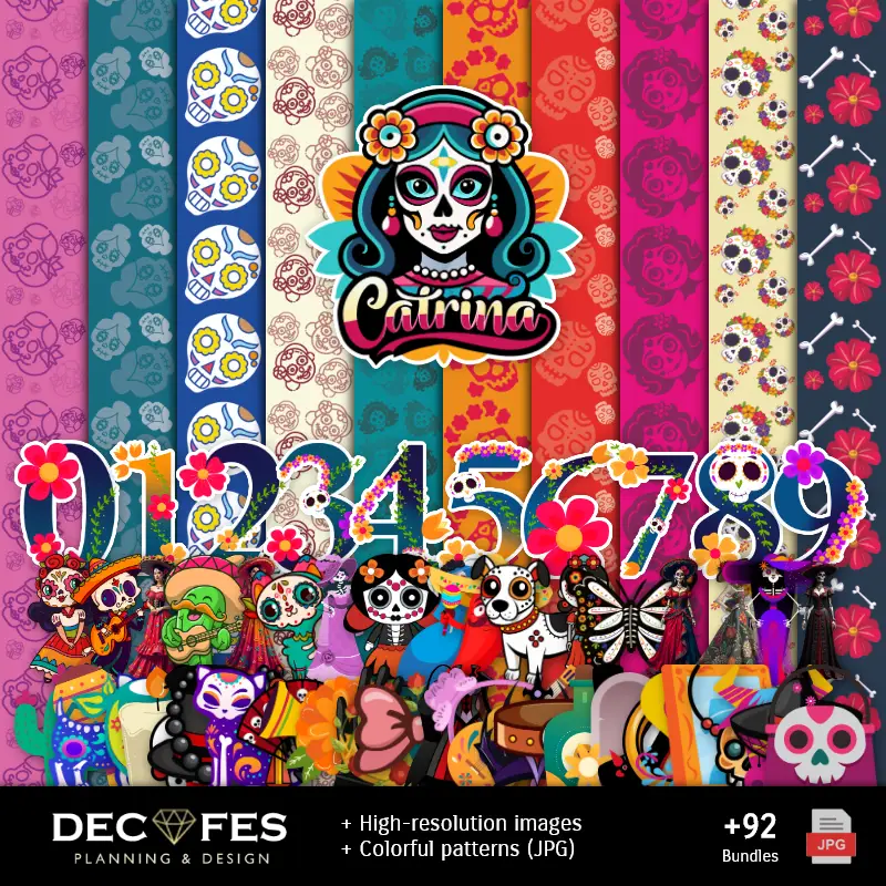 Collages | Digital Paper Catrine Day of the Dead - Stampabile per Scrapbook e fai da te