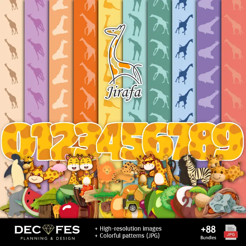 Números Temáticos | Digital Paper Giraffes - Druckbar für Scrapbook und DIY