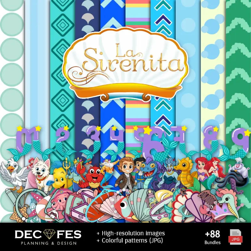 Цифровая бумага La Sirenita Ariel - для Scrapbook и DIY