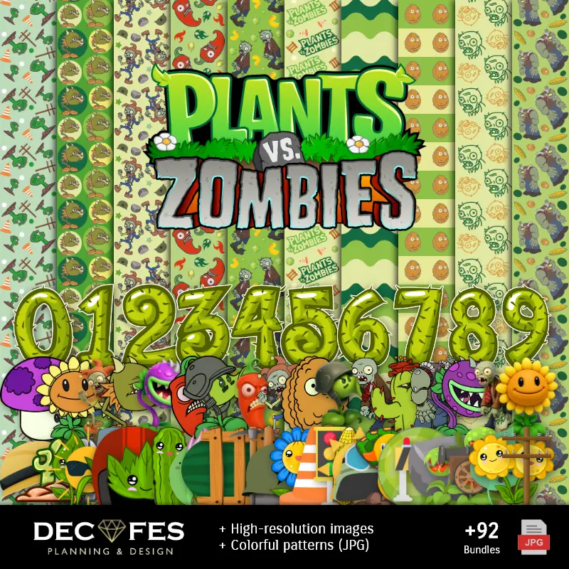 Papel Digital Plantas vs Zombies - Imprimíveis para Scrapbook e DIY