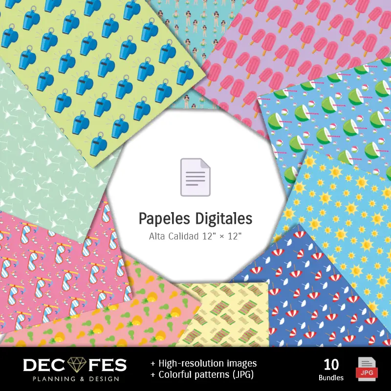 Collages | Digital Paper Pool Party - Materiali stampabili per scrapbooking e fai da te