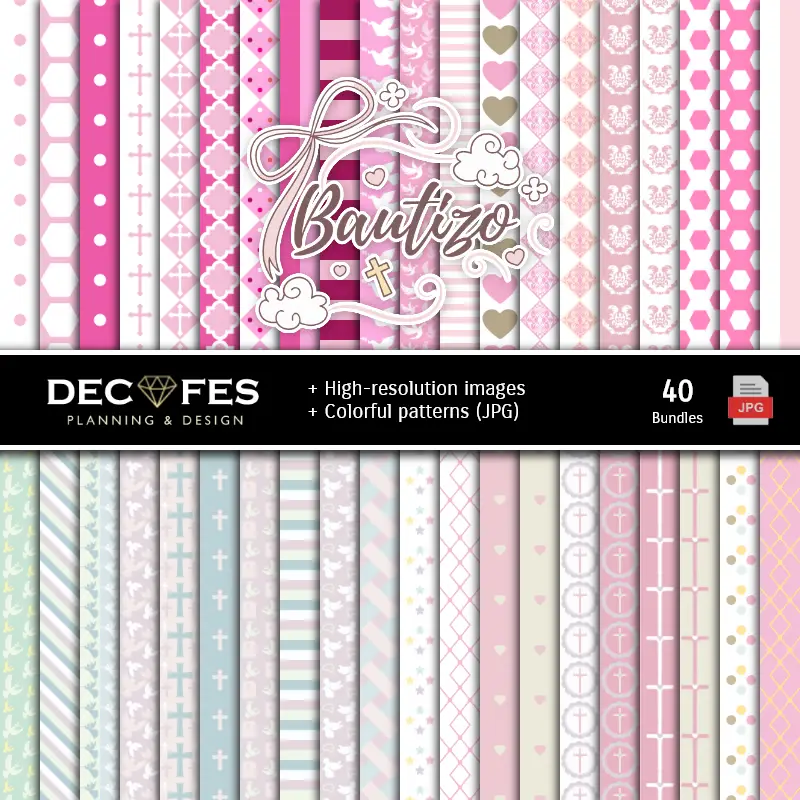 Fondos | Set de Papeles Digitales Bautizo Niña - Fundos para Festas e Scrapbooking