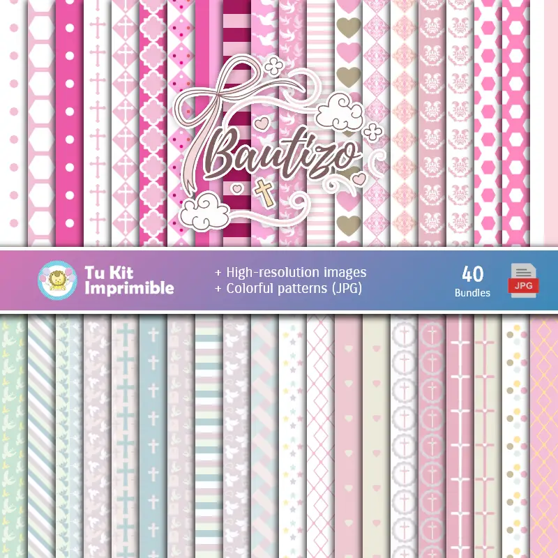 Digital Paper Set Baptize Girl - Fondazioni per Festival e Scrapbooking