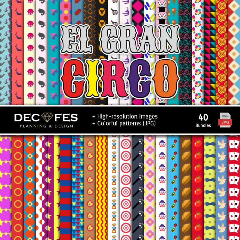 Fondos | Set de Papeles Digitales Circo Payasos - Fundos para Festas e Scrapbooking