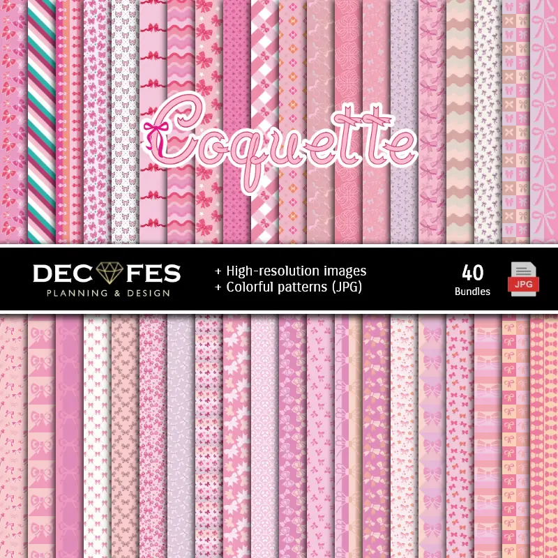 Fondos | Set de Papeles Digitales Coquette - Fundos para Festas e Scrapbooking