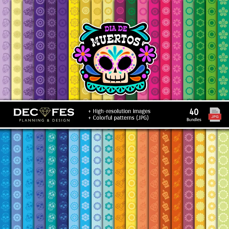 Fondos | Digital Paper Set Day of the dead - Foundations for Festivals and Scrapbooking