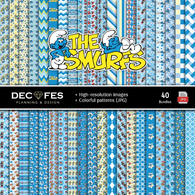 Fondos | Digital Paper Set I Puffi - Fontane per Festival e Scrapbooking