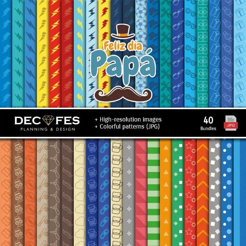 Fondos | Set de Papeles Digitales Dia do Pai - Fundos para Festas e Scrapbooking