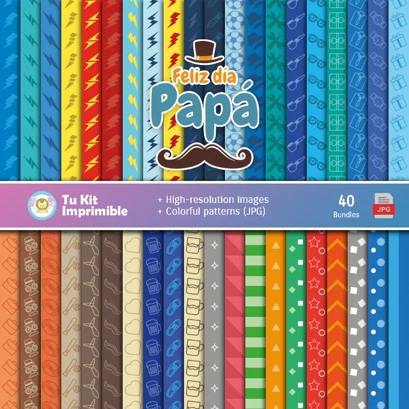 Set de Papeles Digitales Dia do Pai - Fundos para Festas e Scrapbooking