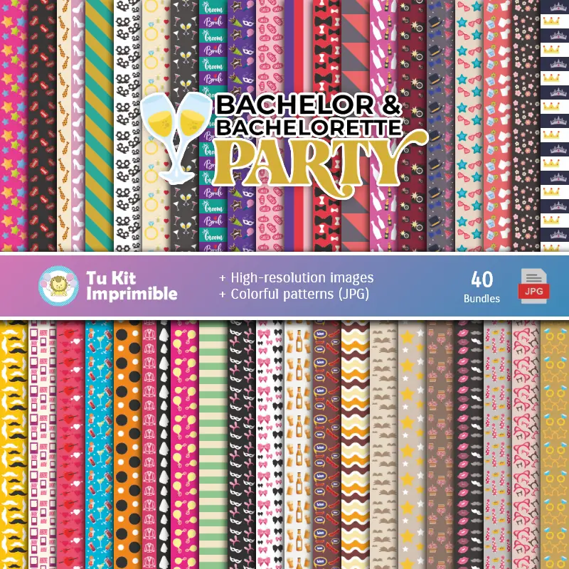 Digital Paper Set for Bachelor and Bachelorette Parties - Backgrounds for Parties and Scrapbooking