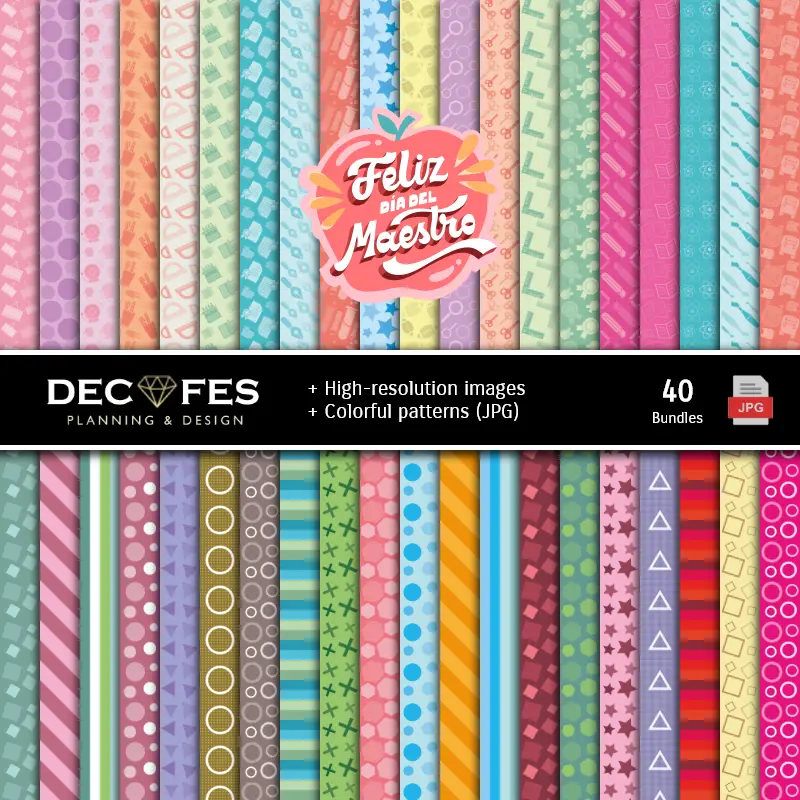 Fondos | Set de Papeles Digitales Dia do Professor - Fundos para Festas e Scrapbooking