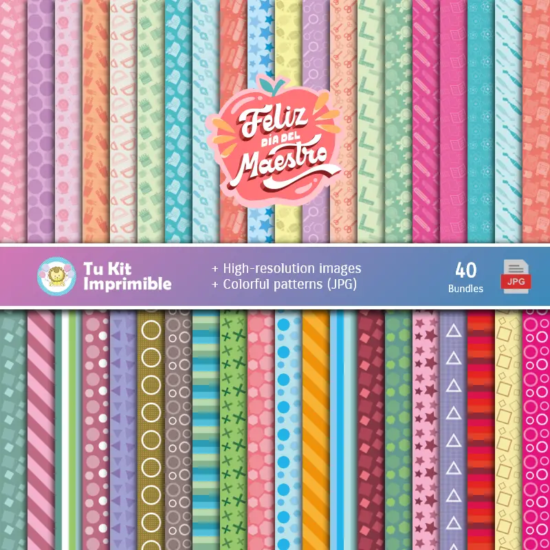 Set de Papeles Digitales Dia do Professor - Fundos para Festas e Scrapbooking