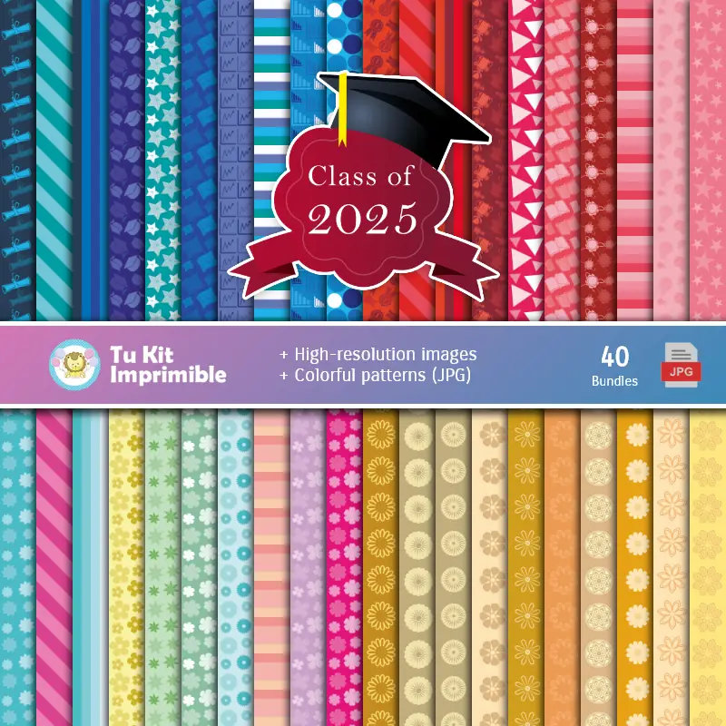 Digital Paper Set Graduate Promotion - Fontaines pour Festivals et Scrapbooking