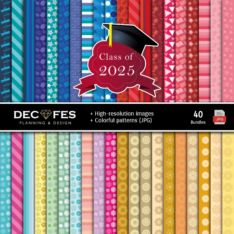 Fondos | Digital Paper Set Graduate Promotion - Fountains for Festivals and Scrapbooking