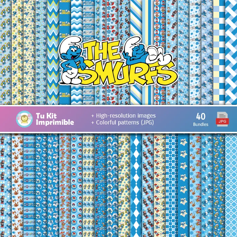 Set de Papeles Digitales Os Pitufos - Fundos para Festas e Scrapbooking