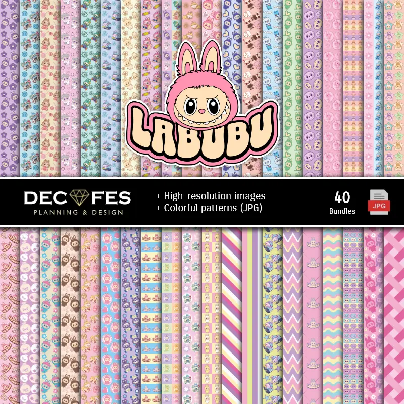 Fondos | Set de Papel Digitales Labubu - Fundos para Festas e Scrapbooking